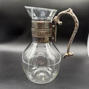 Vintage Clear Glass Pitcher Plated Silver Rim and Handle